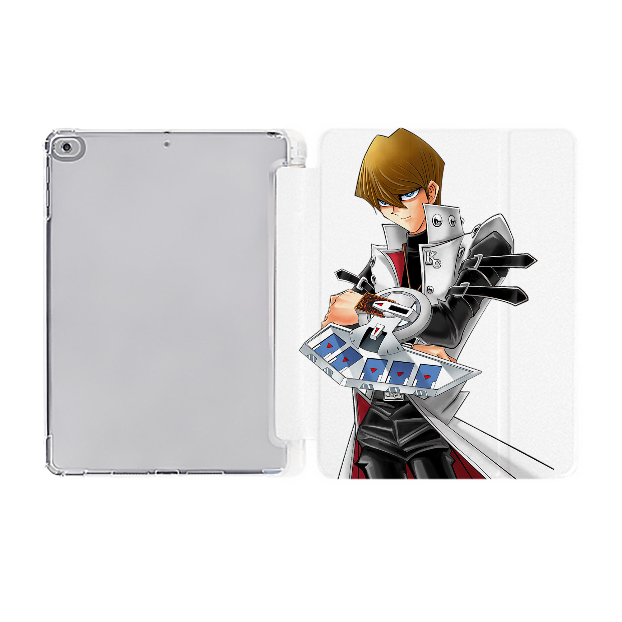 （画像用） 遊☆戯☆王 Yu-Gi-Oh! IPad ケース ペン収納付き 三つ折りスタンド PUレザー×シリコン 対応機種9.5/10.5/10.9インチ